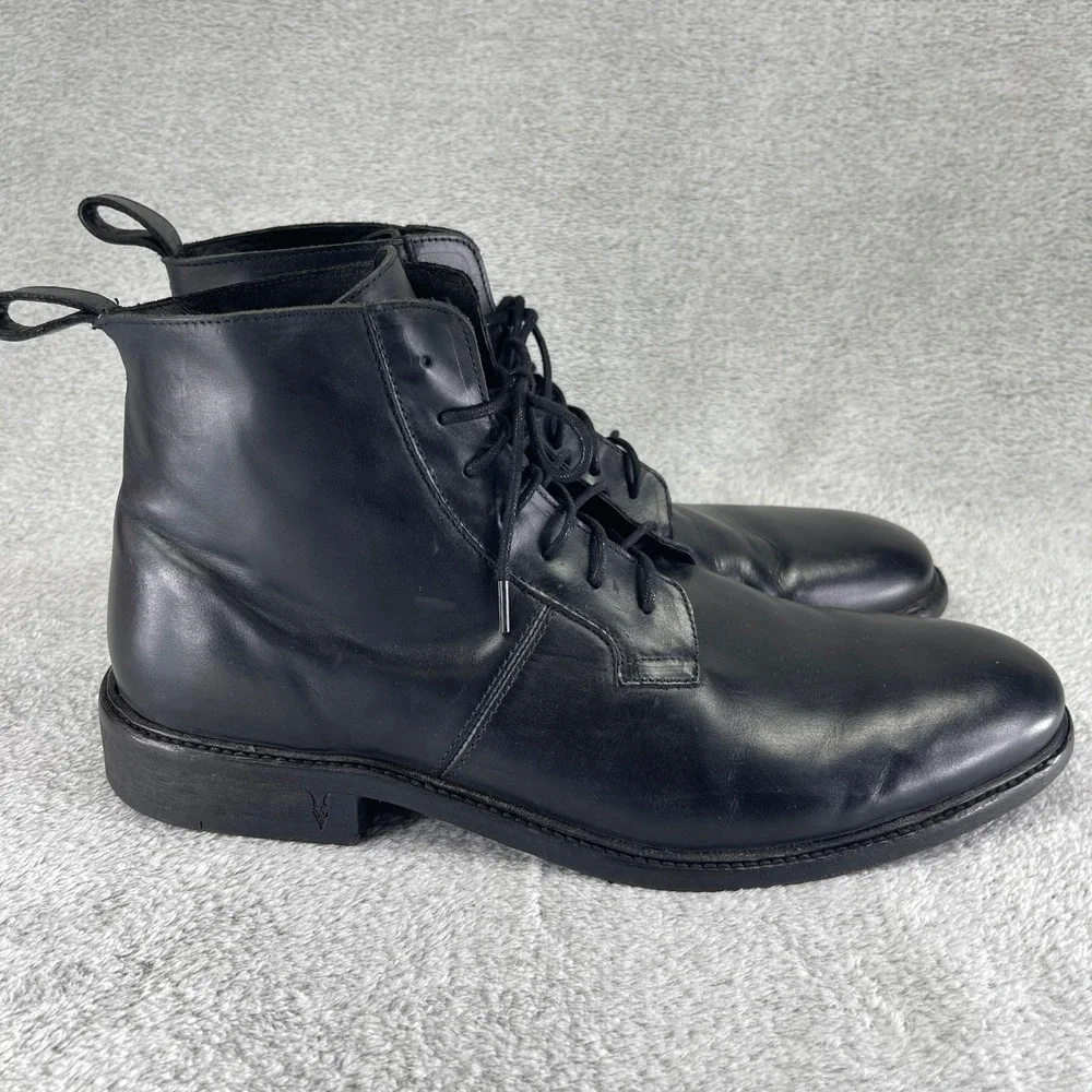 AllSaints Boots Men 12 EU 45 Black Leather Lace Up Ankle Boot Combat Minimalist
